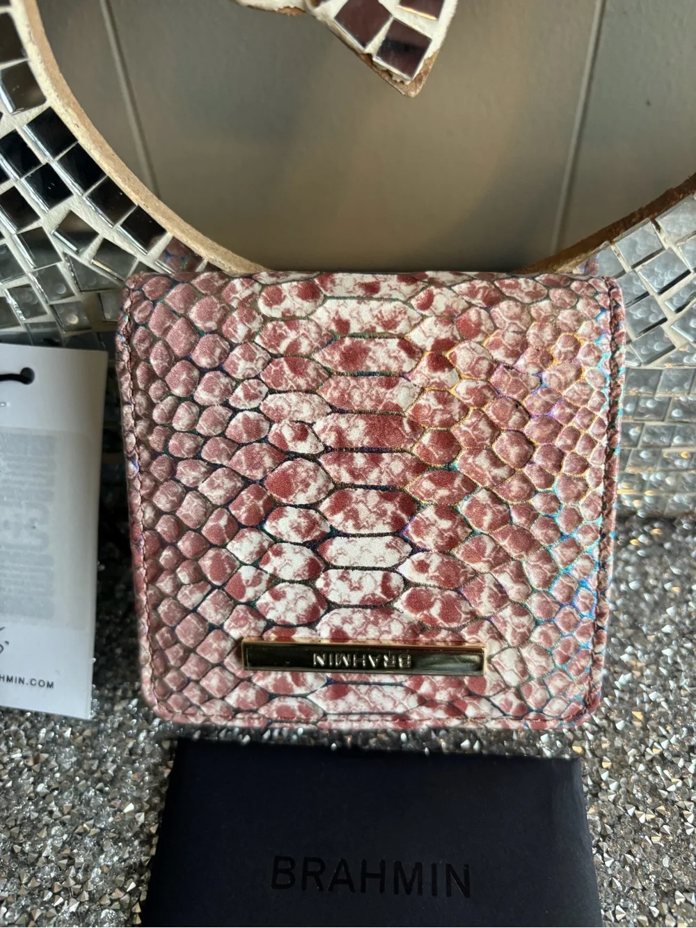 🎀Brahmin Jane Multi-Color‎ Genuine Leather Wallet - Pink Snake Print